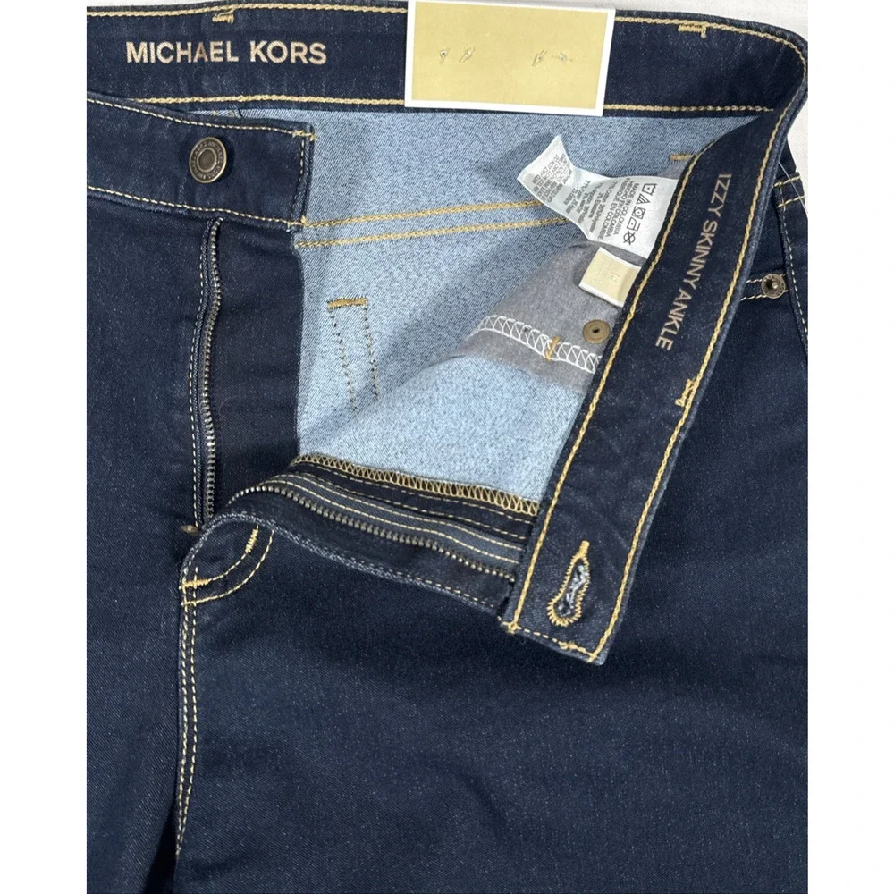 Michael Kors Womens Izzy Skinny Ankle Mid Rise Stretch Dark Rinse Crop Jeans S14 - Picture 3 of 7